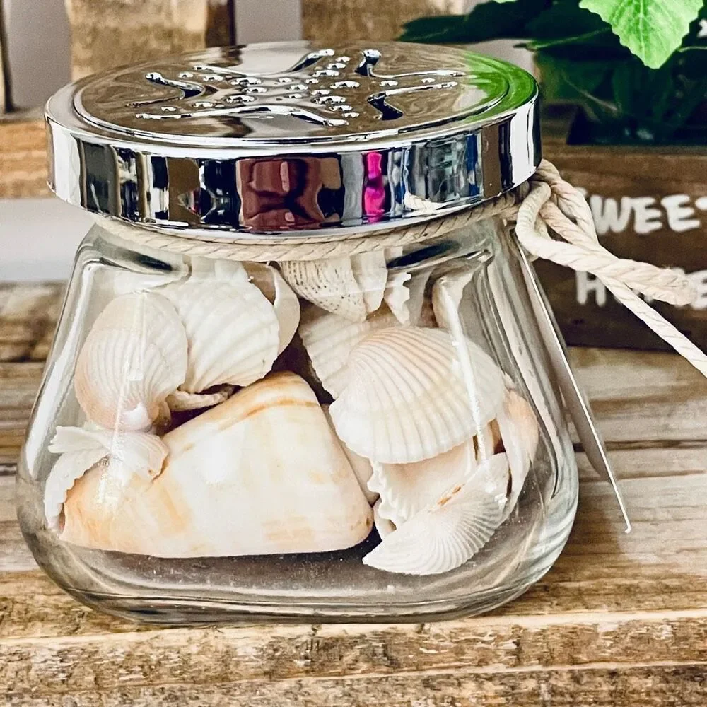 NWT GC Naturals VANILLA COCONUT scented seashells Decorative Glass Aroma Jar